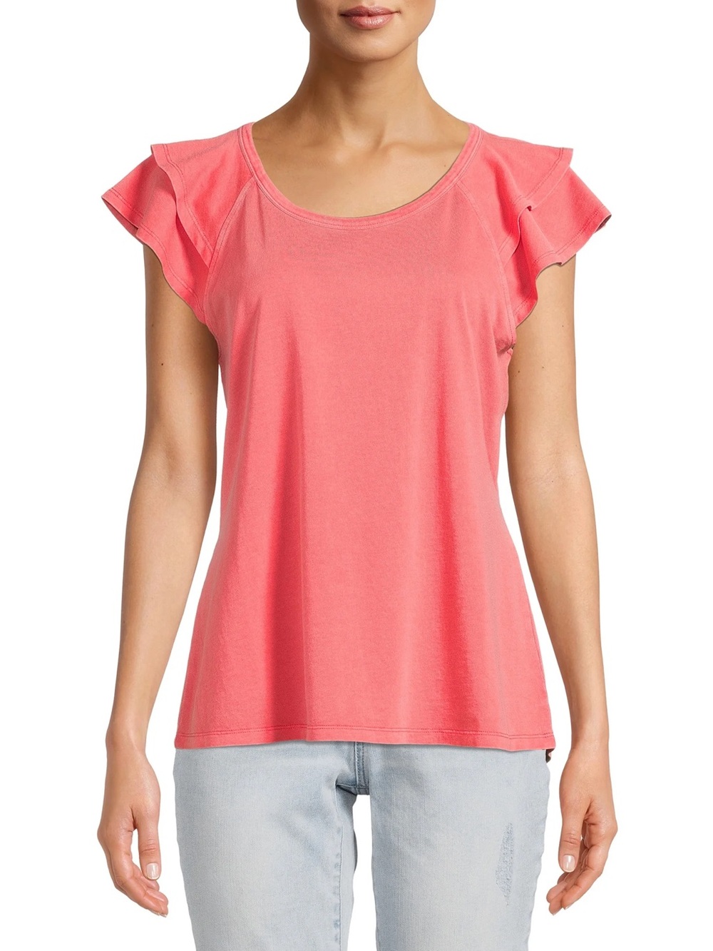 Sz S Time & Tru coral short sleeve flutter blouse shirt